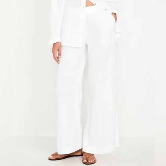 Old Navy High-Rise Crinkle Gauze Wide-Leg White Pants Sz XLT Comfort Waist - Picture 1 of 6